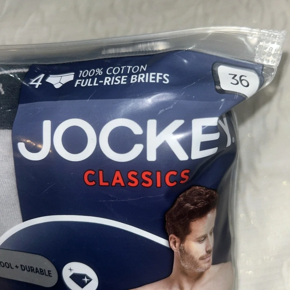 4 PACK‎ MENS JOCKEY CLASSICS 100% COTTON FULL-RISE BRIEFS SIZE 36
